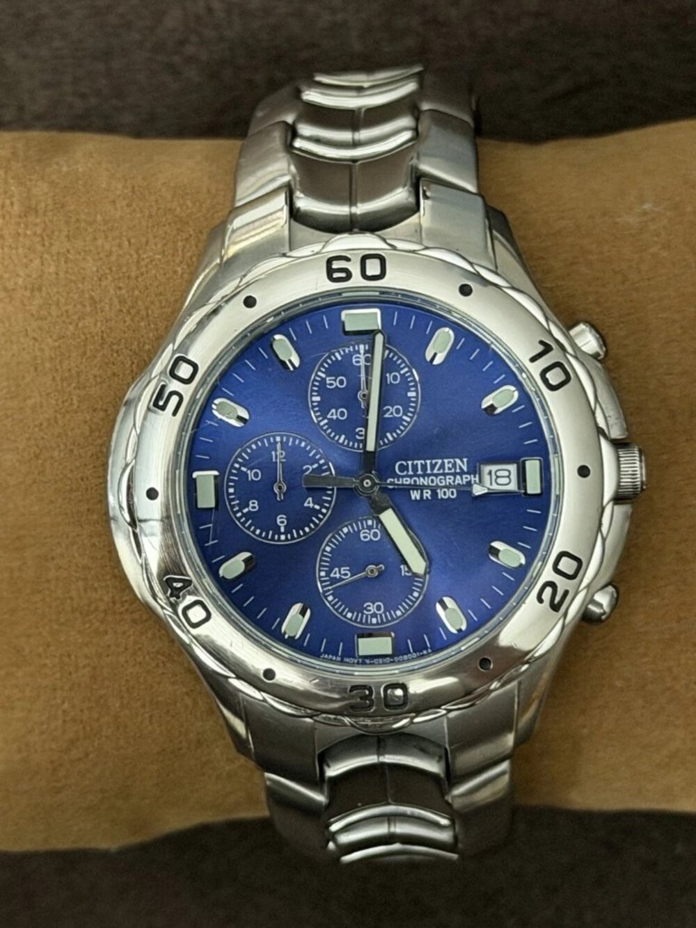 Citizen Quartz Chronograph WR100 100m Blue Dial Date Stainless Steel Bracelet